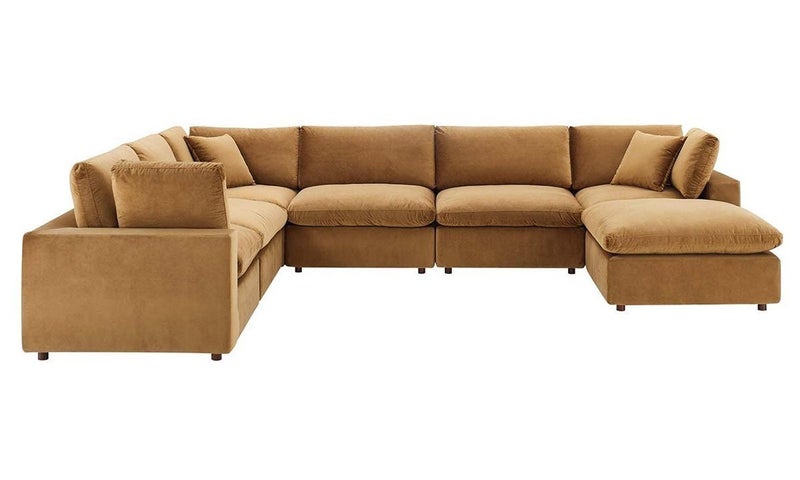 Al Zakharef Furniture Sami Luxury U-Shaped Sectional Sofa, Premium Velvet Fabric Upholstery, Deep Seating Modern Corner Sofa with Chaise, Large Living Room & Majlis Sofa – Brown - Image 2